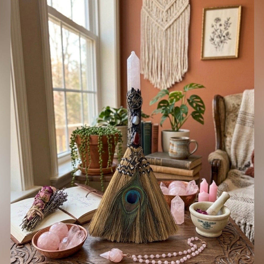 Rose Quartz Ritual Besom | Divine Altar Broom | Love & Healing Crystal Tool